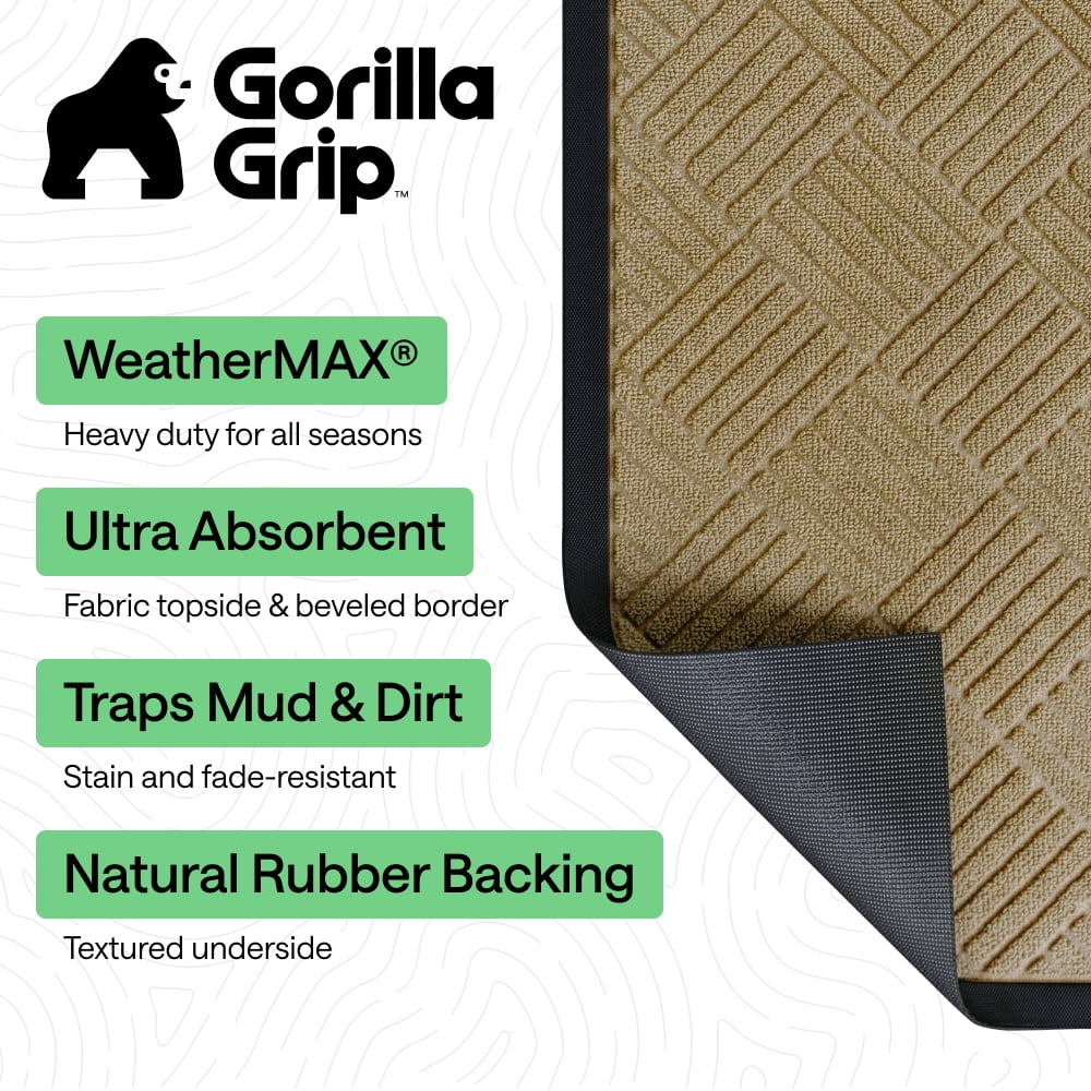 GORILLA GRIP Outside Doormat, WeatherMax Waterproof Indoor Outdoor Door Mat, 29x17 Beige Diamond