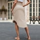 thumbnail image 3 of Whataatahia Media Falda Dividida Cintura Alta Color Puro Dobladillo Irregular Moda Comodidad Media Falda para Mujer Caqui L, 3 of 5