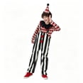 thumbnail image 4 of RUINIXCW Kids Halloween Clown Cosplsy Costume Long Sleeve Tops Striped Overalls Pants Hat Set for Themed Party, 4 of 5