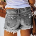 thumbnail image 5 of Nestiefly Womens Jean Shorts Mid Rise Button Waist Ripped Denim Short Summer Casual Fashion Stretchy Jeans with Pockets 2026 Gray 2XL, 5 of 6