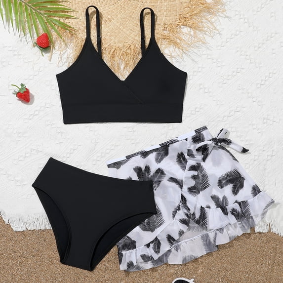 Shadoumai Girls Swimsuit Solid Color 2 Piece Girls Tankini Swimsuit Contrast Trim Teen Bathing Suit Padded Modest Swimwear 9-16y