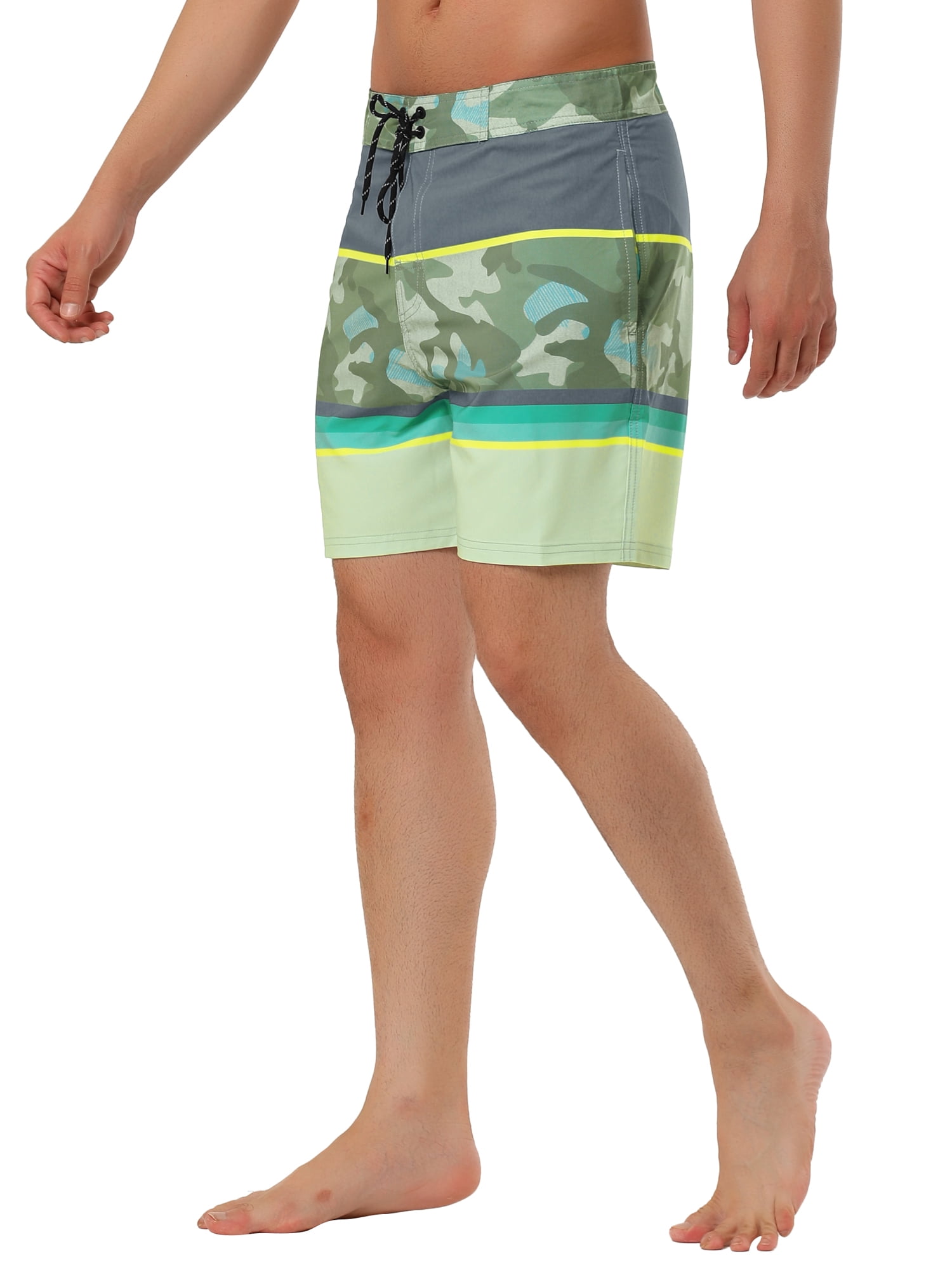 Unique Bargains Men's Summer Swim Color Block Drawstring Beach Board Shorts 34 Beige Camo