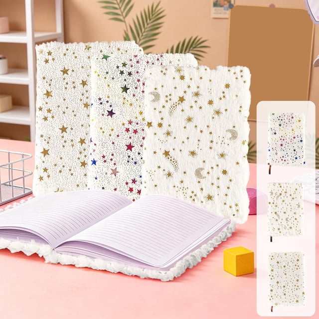 MTBLYS Plush Cover Notebook Fabric Journal Lined Pages Multicolor Writing Diary Stationery For