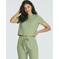thumbnail image 3 of Real Essentials 2 Pack: Women's Ribbed Knit Cropped Short Sleeve Top with Jogger Sweatpants Lounge Set Sleep, 3 of 6