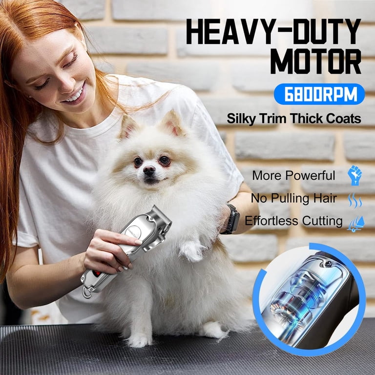 Vanecl Professional Dog Grooming Kit,Cordless Dog Clippers for Grooming Thick Coats,Pet Hair Trimmer for Dogs Cats,All Metal Design with Two Metal