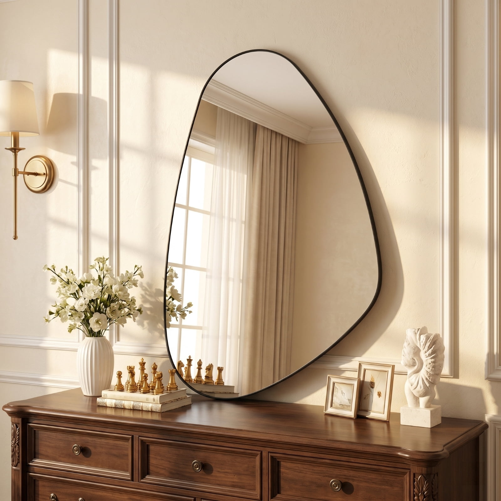 Gleamira 24"x36" Irregular Wall Mirror Asymmetrical Vanity Mirror Wall Decor Mirror, Black