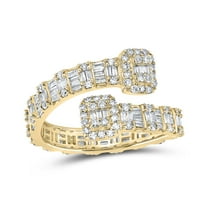 10K Yellow Gold Real Baguette Diamond Womens Eternity Square Cuff Band Ring 1 CT