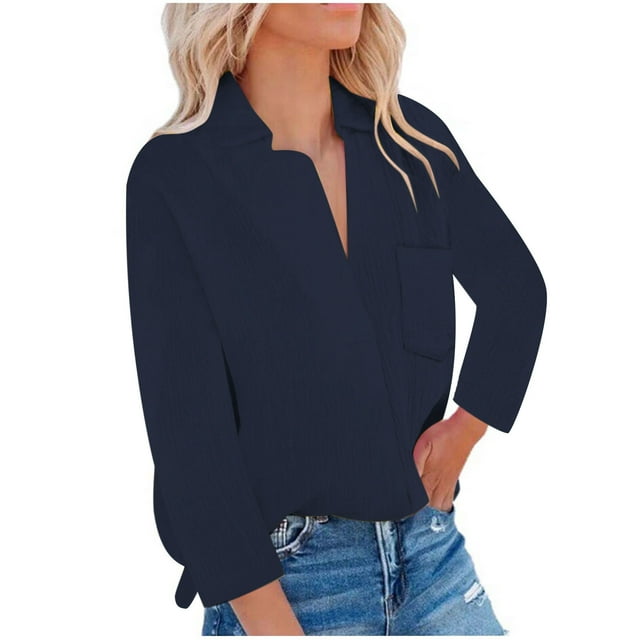 Bowake Women's Button down Shirts Lapel Long Sleeve Casual Comfy Ladies Work Office Fall Spring Blouse Tees