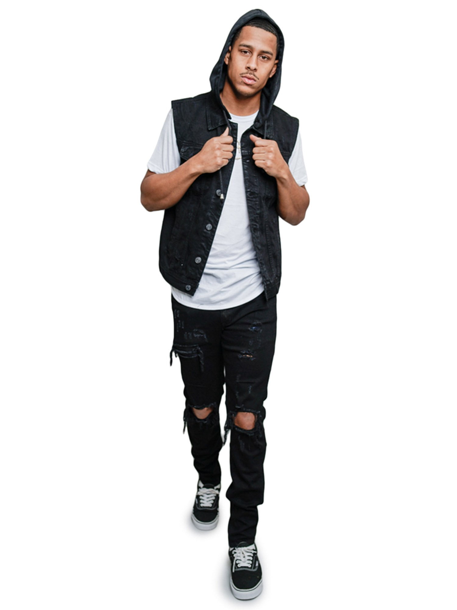 G-Style USA Men's Detachable Hood Denim Jean Vest DK108