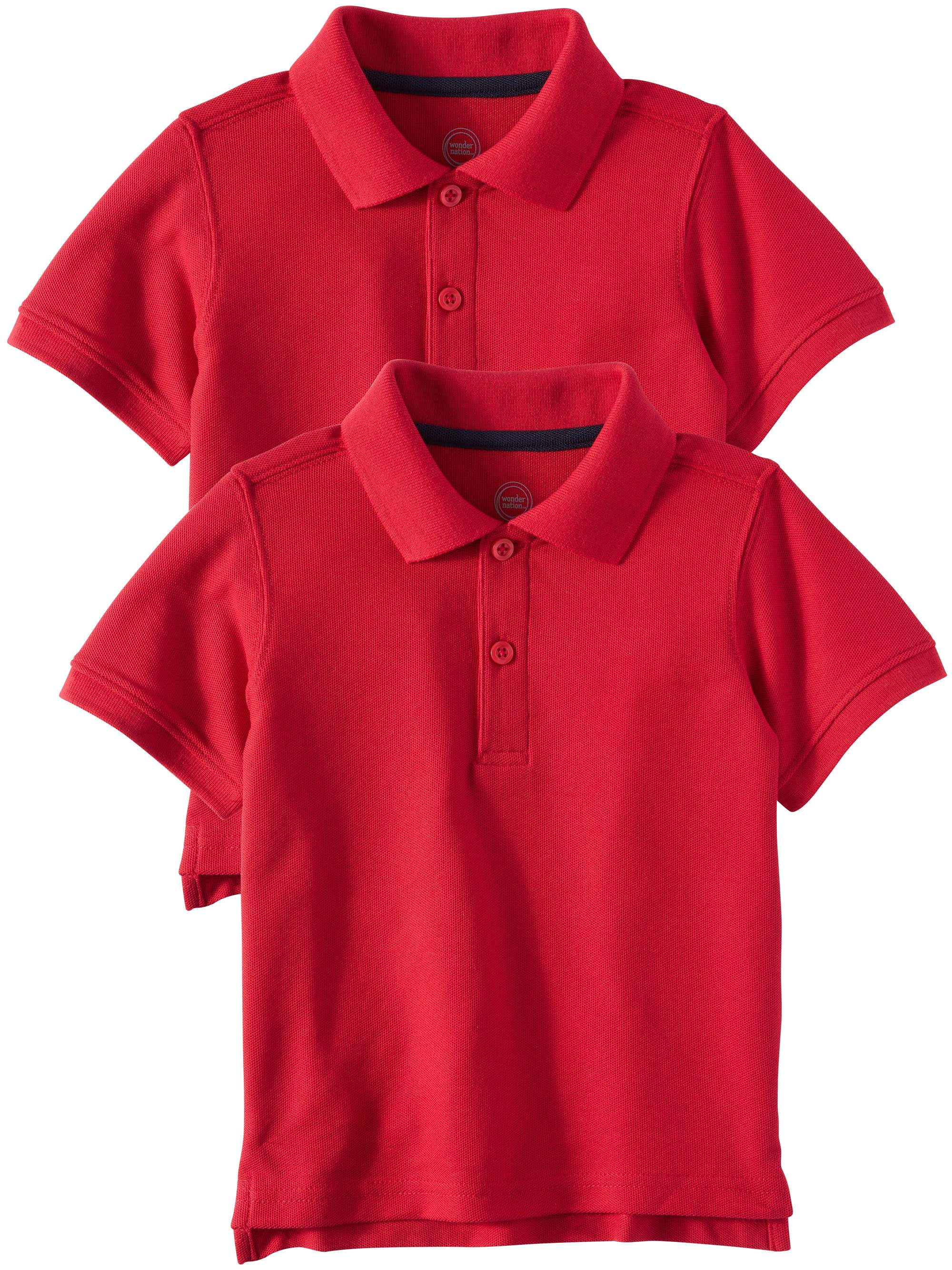 Wonder Nation - Wonder Nation Toddler Boys School Uniform Short Sleeve Double Pique Polo Shirt 