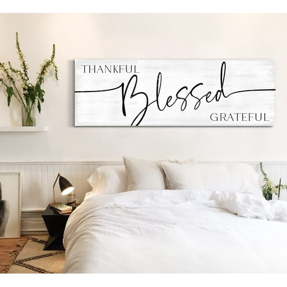 Aaheei Wall Art Print Thankful Grateful And Blessed Sign Poster Painting For Master Bedroom Over Bed Wall Decor Couple Wedding Gift Unframed