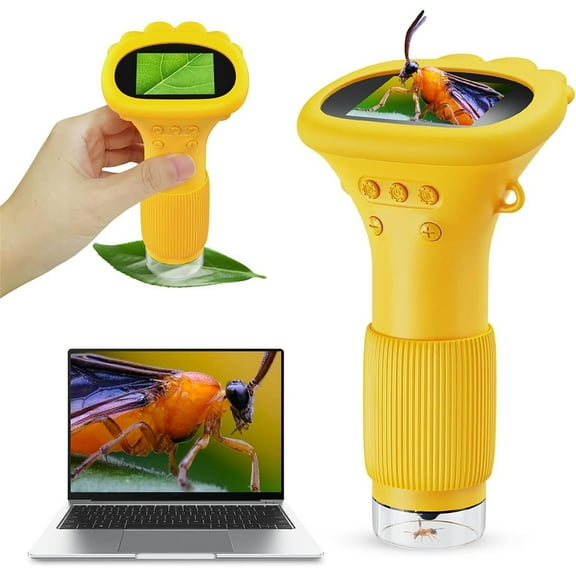 Bugeye-lens Microscope Toy, Magnifier, Digital Microscope, 2" IPS Screen 1000x Handheld Digital Microscopes HD Pocket Portable Microscopes,Yellow
