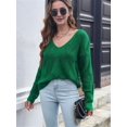thumbnail image 3 of Fall Sweaters Round Neck Crochet Hollow Out Cute Winter Pullover Sweaters for Women Trendy Green S, 3 of 7