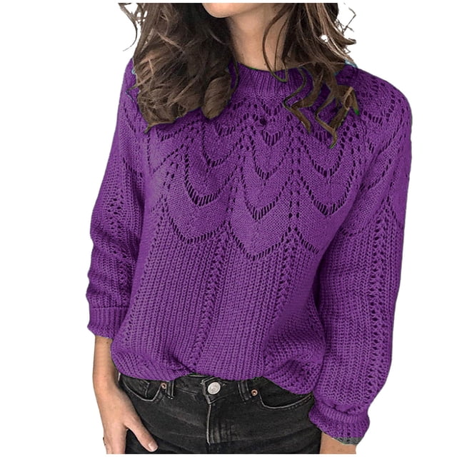 Yuyuzo Pull Femme Manches Longues Col Rond Hauts Tricotés Hiver Automne Décontracté Couleur Unie Pulls Blouse
