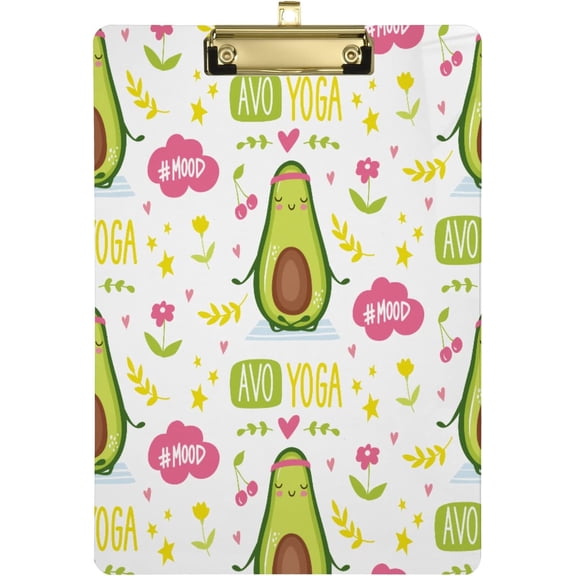 FMSHPON Cute Avocado Yoga Clipboard Hardboard Wood Nursing Clip Board and Pull for Standard A4 Letter 13x9 inches