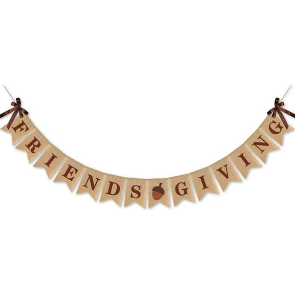 Burlap Friendsgiving Banner with Bowknot Thanksgiving Friends Party Supplies Bunting Garland Decoration