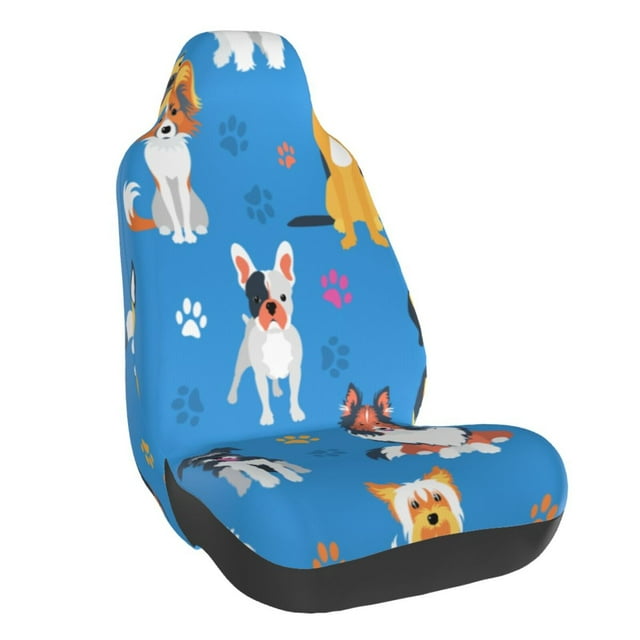 Wukai Cute Dogs Full Set Car Seat Covers with Soft Padding Universal Auto Front Seats Protector and Cushion Mat