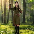 thumbnail image 6 of GTMEDT Women Medieval Retro Hooded Dress Renaissance Style Costume Gothic Hooded Robe with Waist Bag Belt Arm Guards and Knee High Socks（Green,XL), 6 of 6
