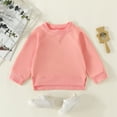 thumbnail image 2 of Toddler Boys Girls Fall Outfits Kids Crewneck Sweatshirt Cotton Long Sleeve Solid Color Pullover Top Casual Spring Clothes Baby Clothing Sets Red 80, 2 of 7