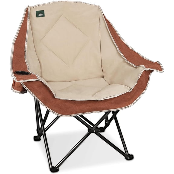 Oversized Portable Folding Camp Chair with Cup Holder, Heavy-Duty Padded Outdoor Lawn Chair in Moca, Supports 300 lbs