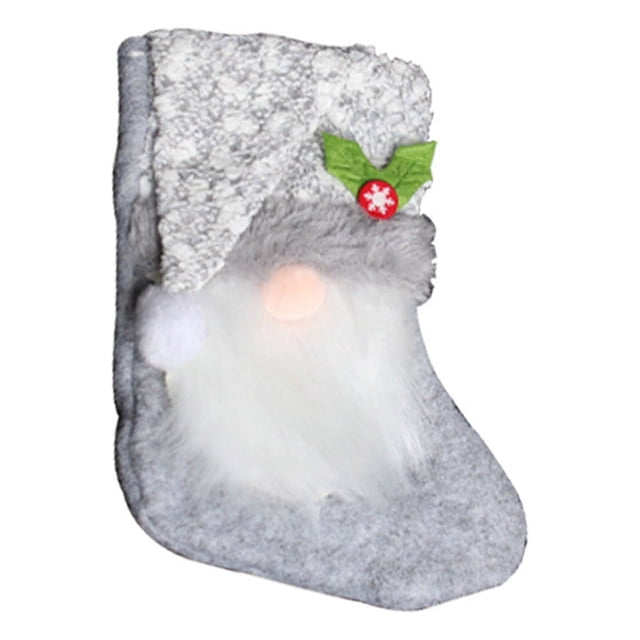 Fiudx Media Navideña de Dulces con Diseño de Anciano Sin Rostro y Detalle de Sombrero de Lentejuelas, Decoración Festiva para Fiestas Navideñas, Bolsa de Regalo, 16 X 13 Cm, Fibra Acrílica.