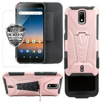 for AT&T Calypso 2 / Cricket Debut 4G Case Heavy Duty Shock Absorption Kickstand Case Belt Swivel Clip Holster Cover with Tempered Glass