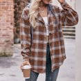 thumbnail image 4 of Yigetop Shirts for Women Women's Long Sleeve Plaid Shirt Jacket Hooded Fashion V Collar Tops Buttons Casual Blouses Plaid Shirts for Women Brown S, 4 of 7