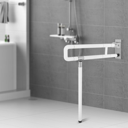 Handicap Grab Bars Foldable Stainless Toilet Grab Bar with Textured Grip 23.6 Inch Medical Flip-Up Toilet Safety Rails with Leg for Elderly Pregnant Women Disabled Noctilucent Design