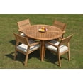 thumbnail image 4 of Grade-A Teak Dining Set: 4 Seater 5 Pc: 48" Round Table And 4 Vellore Stacking Arm Chairs Outdoor Patio WholesaleTeak #WMDSWVm, 4 of 4