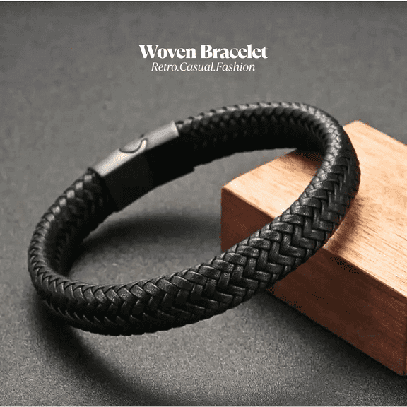Elegant Men's Bracelet Hand Woven Retro Casual Fashion Style Accessories Featuring A Smooth Metal Magnetic Buckle, Leather Bracelet Braided Cuff Wristband Stainless Steel Clasp Jewellery Gift
