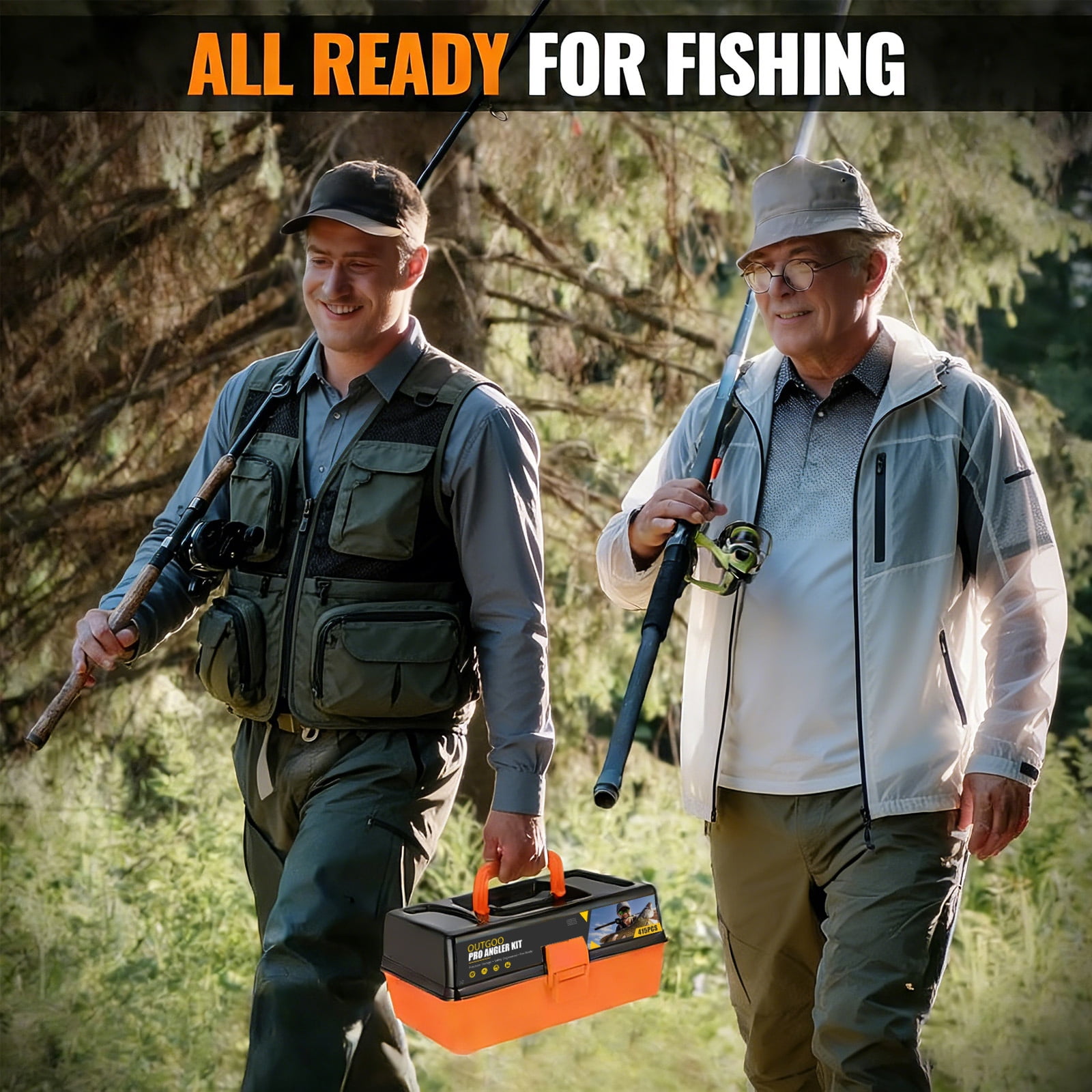 OUTGOO Large 3-Layer Fishing Tackle Box with Tackle Included, 415Pcs Fishing Lures Kit with Pliers, Crankbait, Hooks, Weights & Accessories, Freshwater Bass Fishing Gear and Equipment, Gift for Men