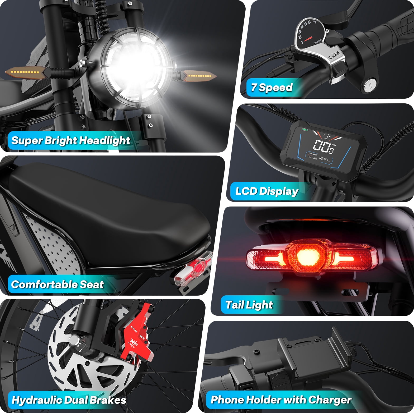 Dual Motor Electric Bike for Adults, Peak 3000W 52V 40AH Dual Battery,Up to 180 Miles Electric Motorcycle, 20" Fat Tire Mountain Bike UL2849