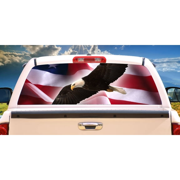 EAGLE FLAG 1 Rear Window Graphic us truck tint film view thru vinyl