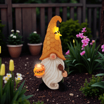 11.3" Big Solar Garden Gnomes Outdoor Decorations Bee Gnome Statue with Honey Lights for Yard, Patio, Lawn Ornaments - Best Garden Gifts for Thanksgiving, Housewarming, Harvest
