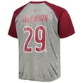 thumbnail image 3 of Men's Fanatics Nathan MacKinnon Heather Gray/Burgundy Colorado Avalanche Big & Tall Contrast Raglan Name & Number, 3 of 3