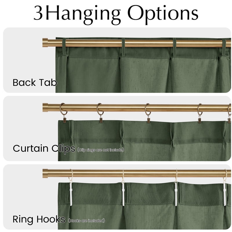 NICETOWN Olive Green Kitchen Curtains 24 Inches Long, Rustic Pinch Pleated Light Filtering Linen Cafe Curtains for Bedroom Farmhouse Decor, 26"x24", 2 Panels