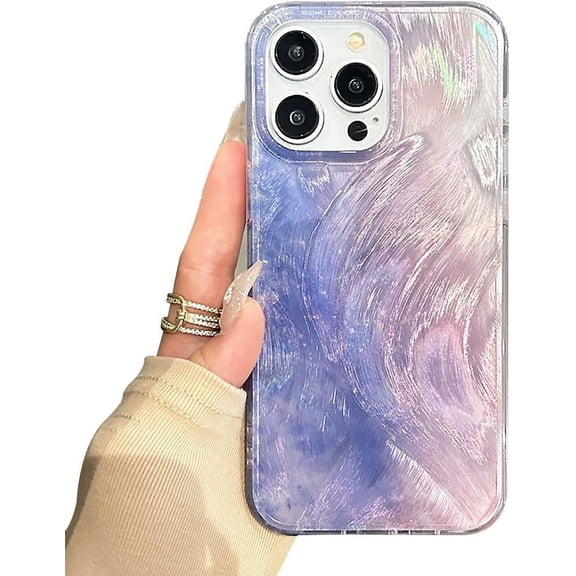 Gradient Purple Feather Yarn Luxury Shockproof TPU Case Compatible with iPhone Case (iPhone 12)