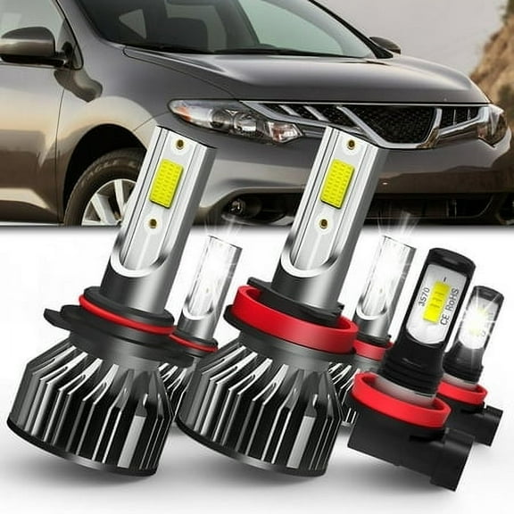 QIPEIZSP Fit for For Nissan Murano 2009-2014 LED Headlight Bulbs,9005 High Beam H11 Low Beam & H11 Fog Light Bulbs 6000K Xenon White Pack of 6