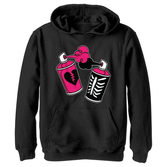 Boy's Fortnite Spray Can Graffiti Pull Over Hoodie Black Medium