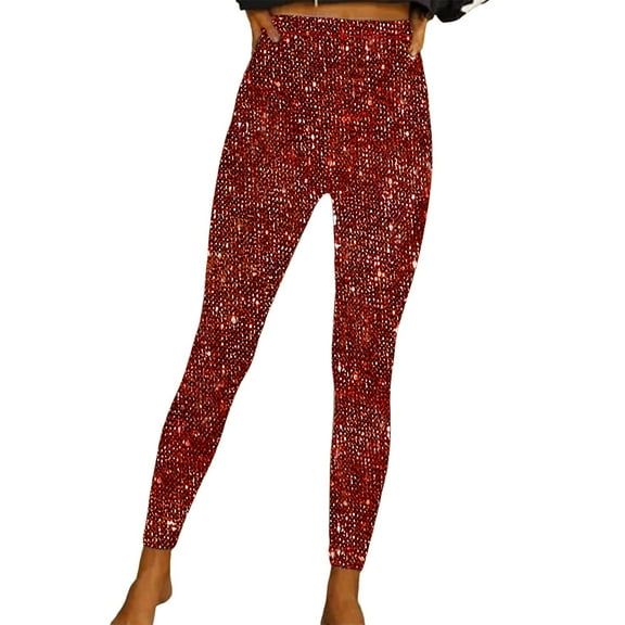 Women's Stretchy Sequined Leggings Comfortable High Waisted Soft Pants for Casual Wear