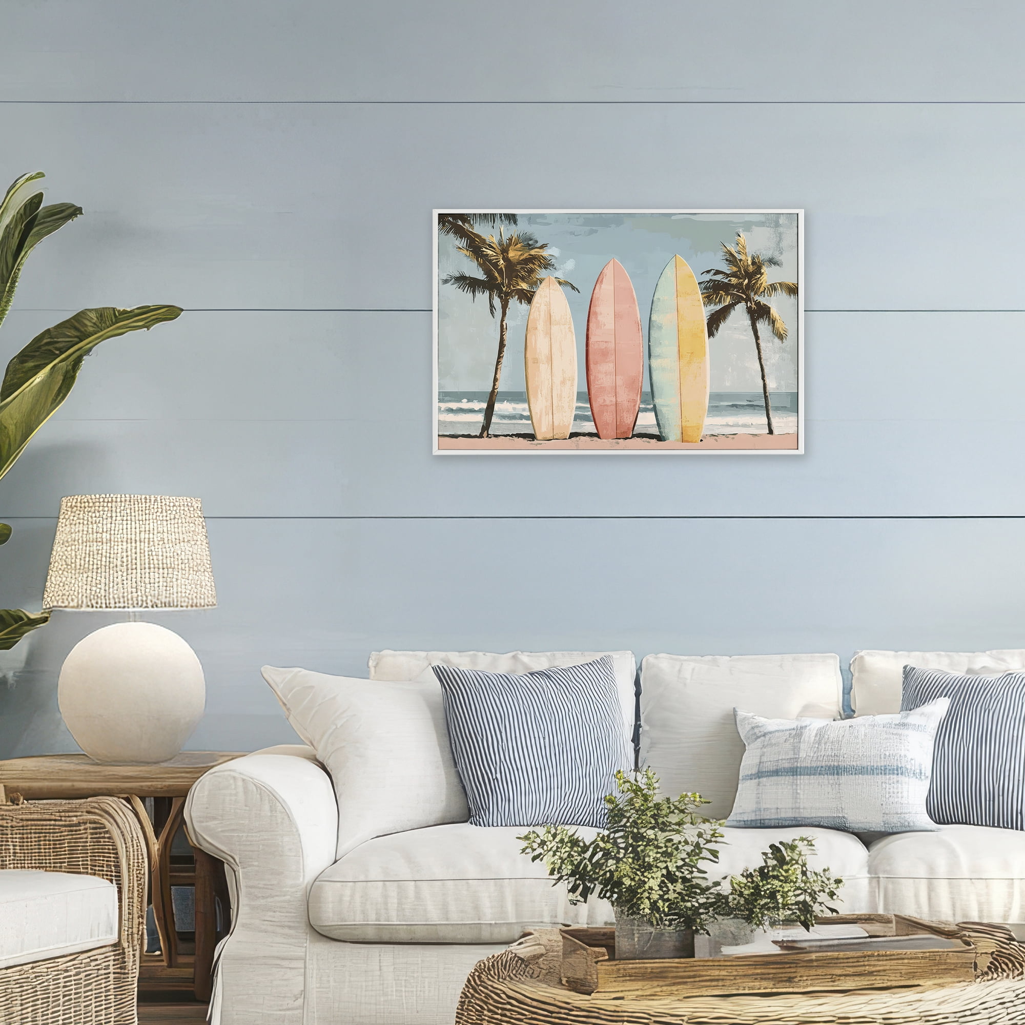 Stupell Industries Paradise Surfboard Trio White Framed Giclee Art, design by Petal Prints Design