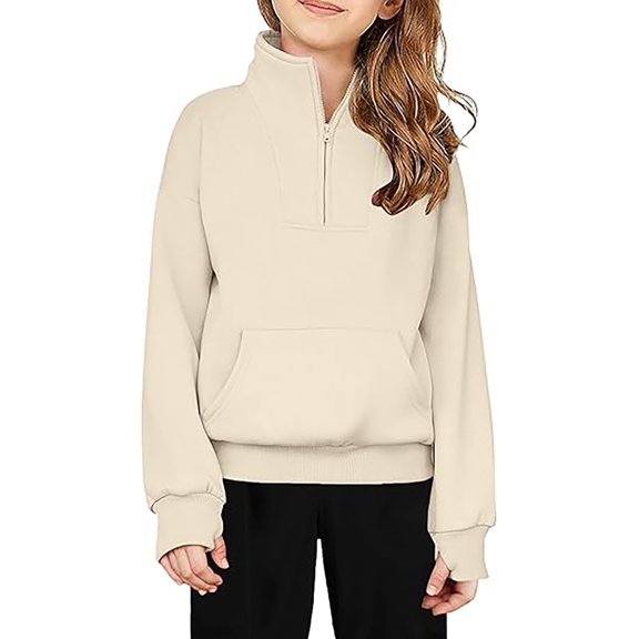Krdevn Girls Half Zip Sweatshirt Quarter Zip Pullover Sweatshirts with Pocket Hoodie Sweater Fall for Girls,11-12 Years
