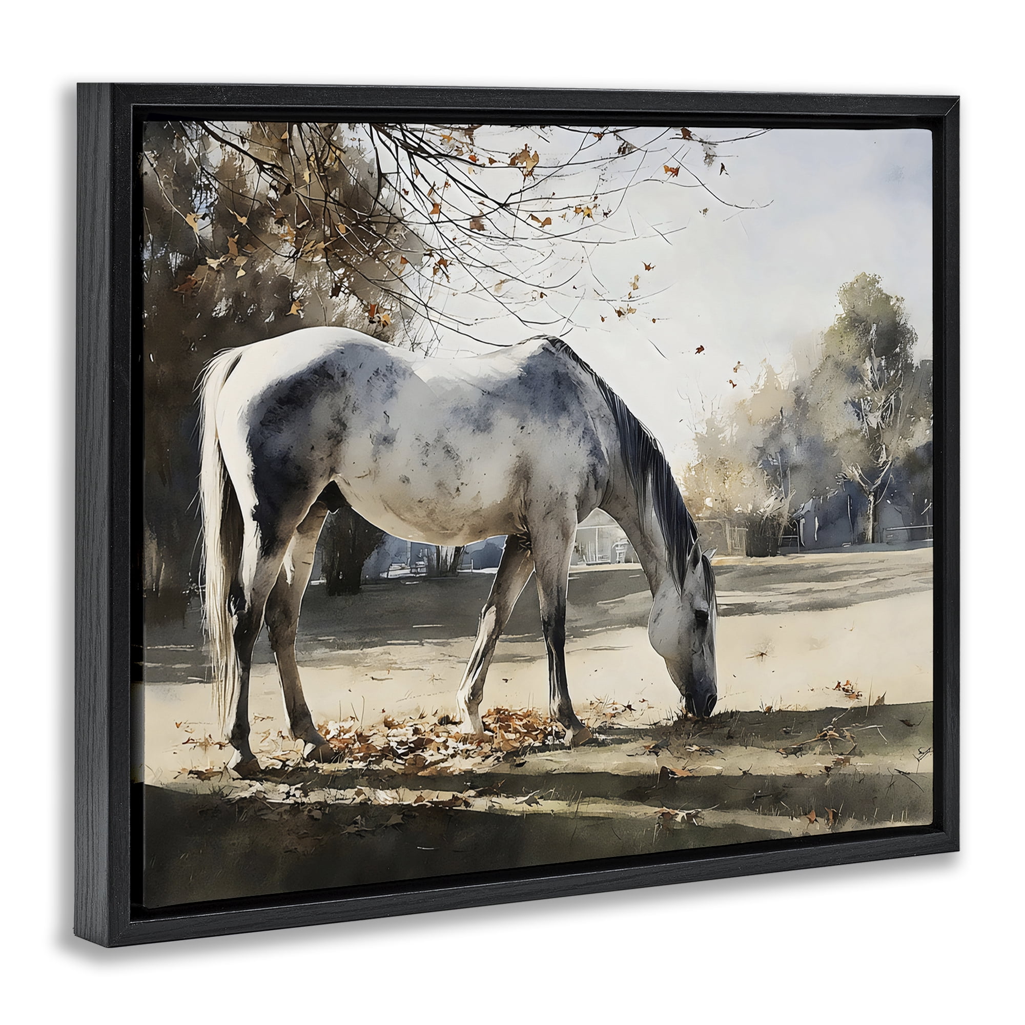 Stupell Industries Grey & White Mare Grazing Black Framed Floater Canvas Wall Art, design by Franklyn Gregory