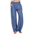 thumbnail image 2 of Nuoqisi Women's Solid Linen Loose Wide Leg Casual Pants&nbsp;- Breathable Relaxed Fit Trousers for Warm Weather Comfort and Effortless Style, 2 of 6