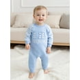 thumbnail image 3 of Suealasg Baby Boy Fall Romper Plaid Print Letter Embroidery Long Sleeve Round Neck Full Length Jumpsuit, 3 of 9