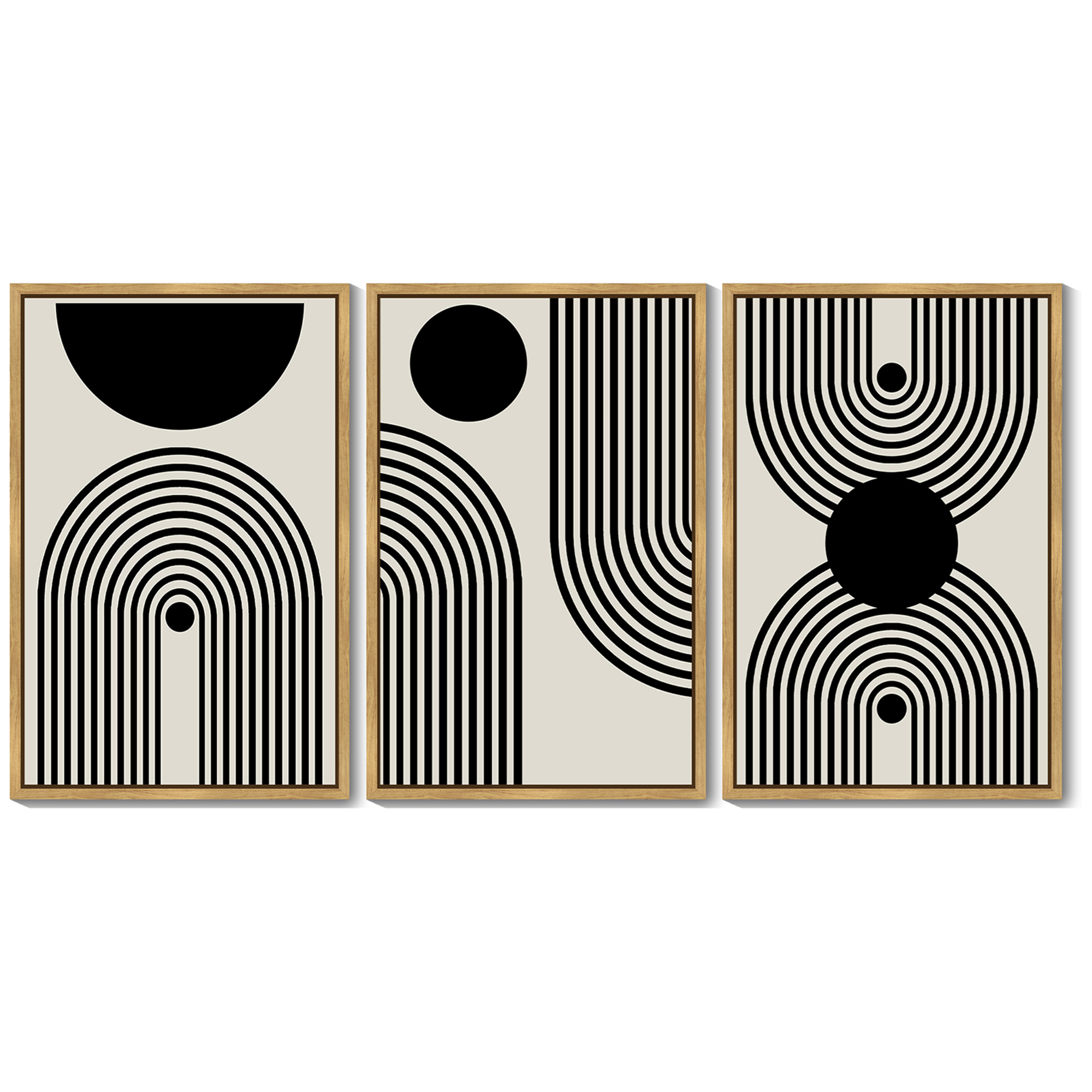 SHENIFY 24x36in3pcs Natural Framed Black Abstract Boho Wall Art Decor Bohemian Canvas Prints Ready To Hang