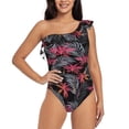 thumbnail image 2 of Picia Colorful Hawaii Palms Pattern Women's One Piece Swimsuits,One Shoulder Swimwear Asymmetric ,Ruffle Monokinis Bathing Suits,High Waisted Flattering Bathing Suits-XX-Large, 2 of 8
