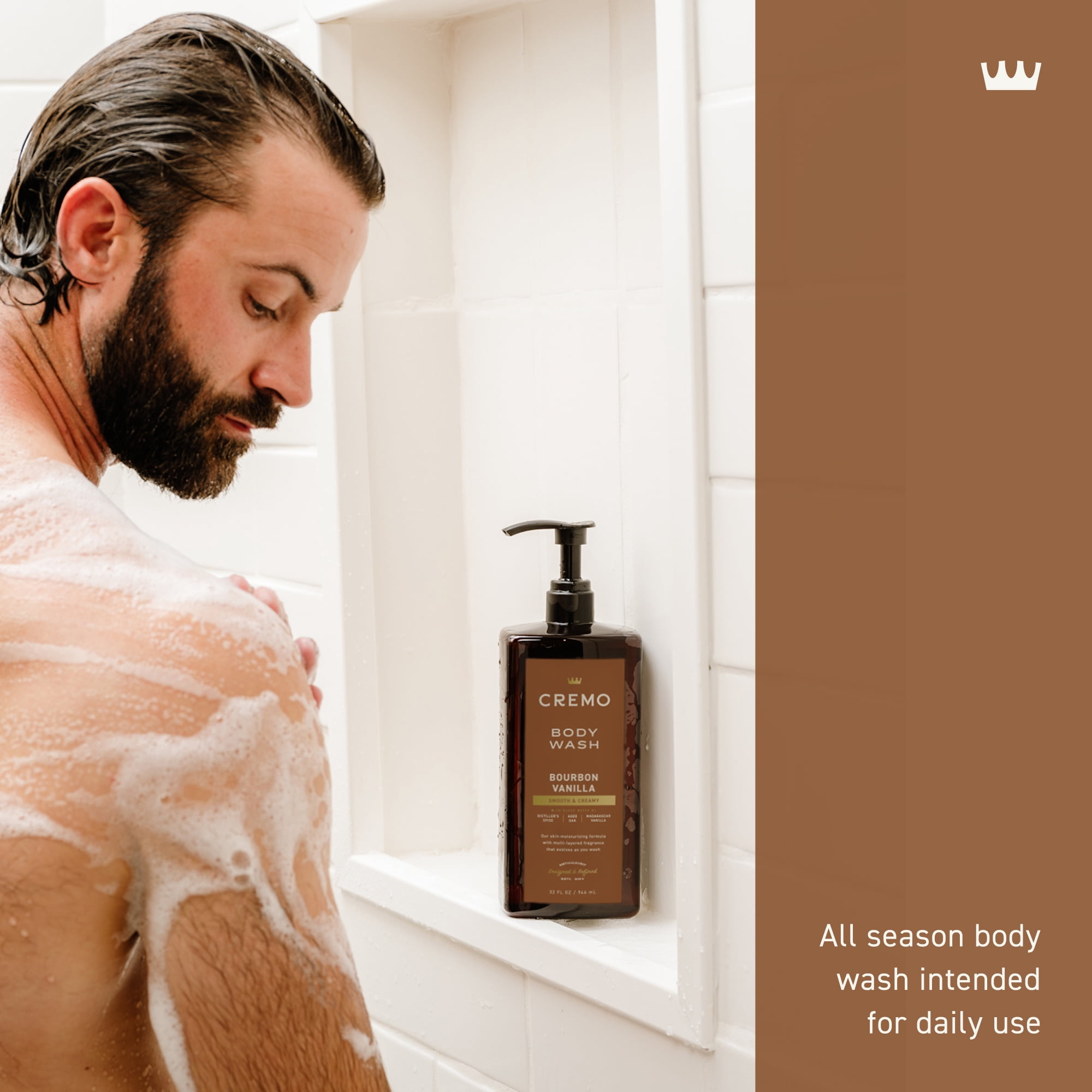 (4 pack) Cremo Men's Body Wash, Bourbon Vanilla Scent, 32 fl oz