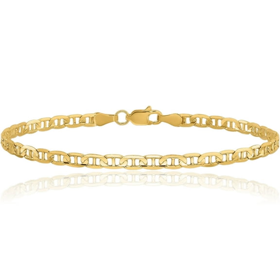 14K Solid Yellow Gold 2.40mm Anchor Mariner Link Chain Bracelet