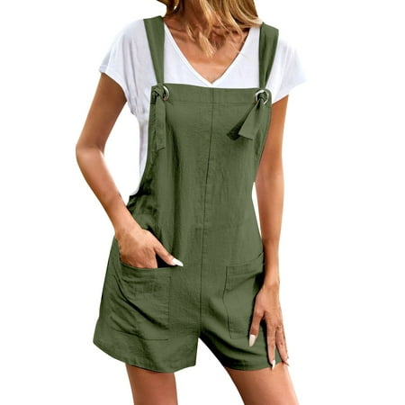 Kaimada Women s Solid Color Patch Bag Loose Casual Jumpsuit With Shoulder Straps
